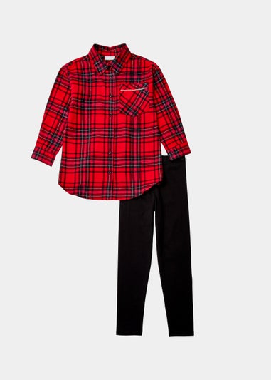 Girls Red Check Shirt & Black Leggings Set (4-13yrs)