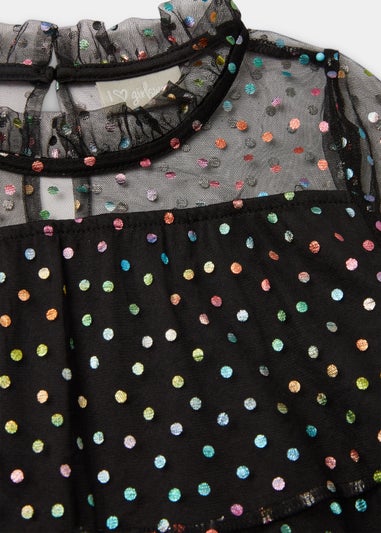 Girls Black Organza Spot Dress (4-12yrs)