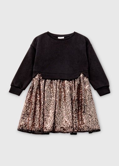 Girls Black Sequin Sweatshirt Dress (4-12yrs)