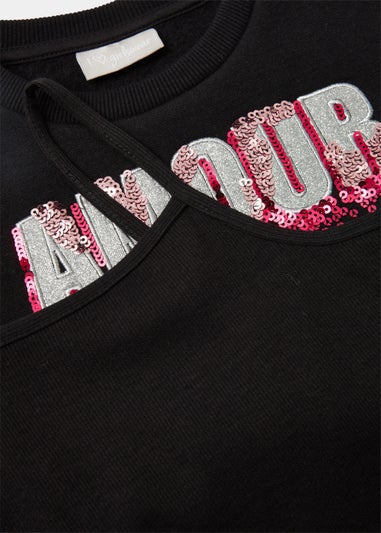 Girls Black Cropped Sequin Sweatshirt Dress (4-12yrs)