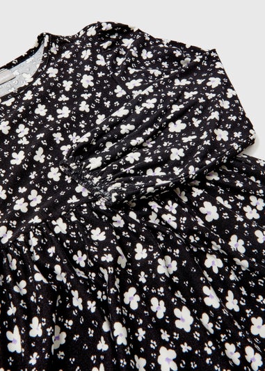 Girls Monochrome Floral Soft Touch Dress (4-13yrs)