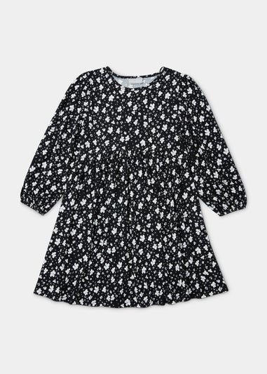 Girls Monochrome Floral Soft Touch Dress (4-13yrs)