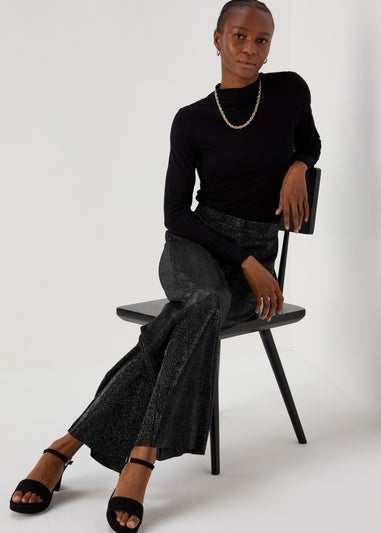 JDY Vilma Black Glitter Wide Leg Trousers