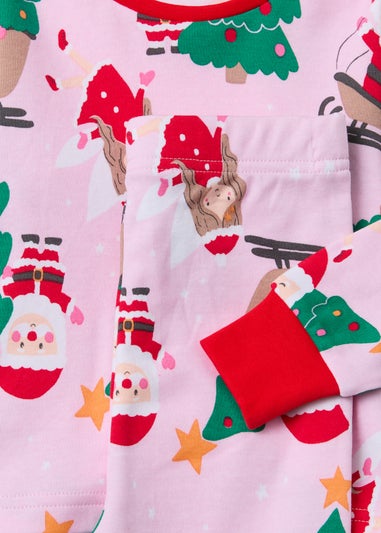 Girls Pink Christmas Print Pyjama Set (9mths-5yrs)