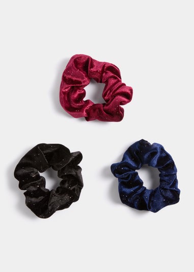 3 Pack Multicoloured Velvet Scrunchies