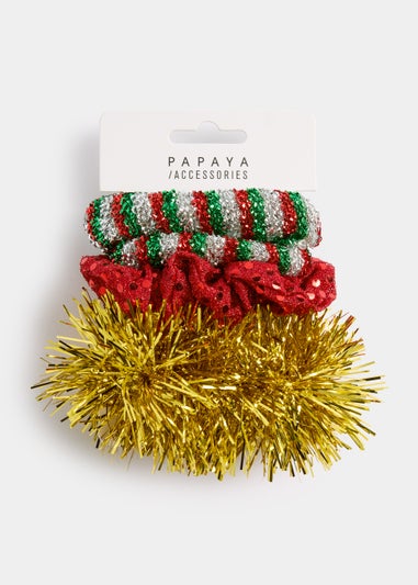 3 Pack Multicoloured Christmas Scrunchies