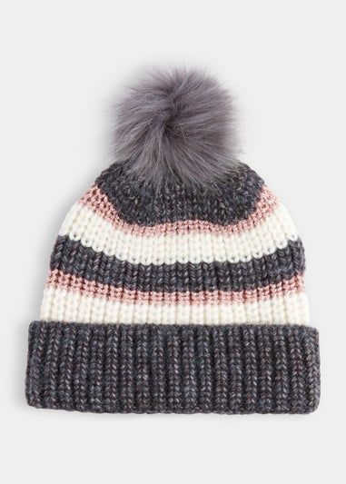 Multicoloured Metallic Stripe Bobble Hat