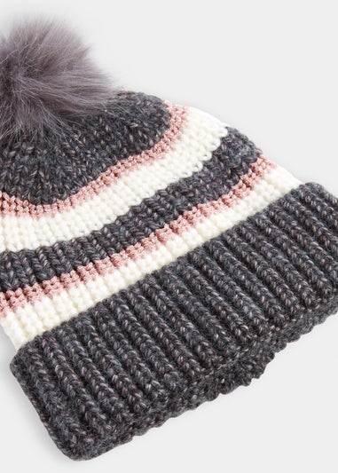 Multicoloured Metallic Stripe Bobble Hat