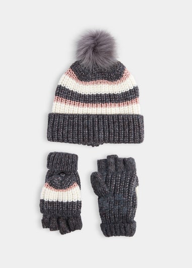 Multicoloured Metallic Stripe Flip Mittens