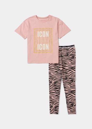Girls Pink Icon Zebra Print Pyjama Set (4-13yrs)