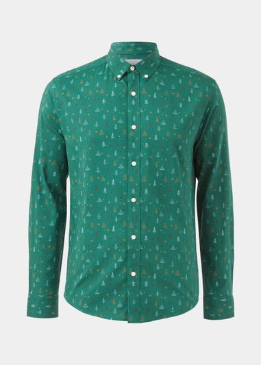 Green Christmas Print Long Sleeve Shirt