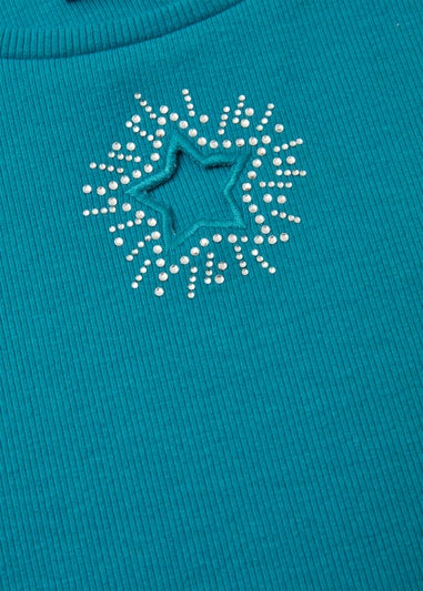 Girls Teal Star Cut Out T-Shirt (4-12yrs)