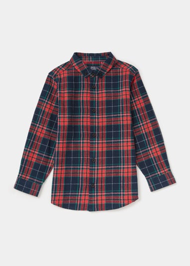 Boys Navy & Red Christmas Check Shirt (4-13yrs)