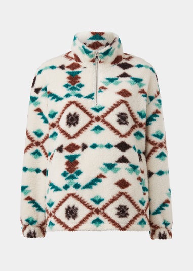 Cream Aztec Half Zip Borg Fleece