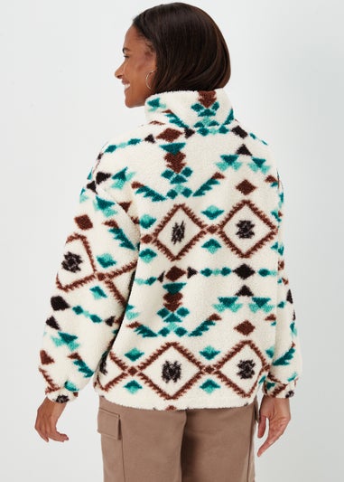 Cream Aztec Half Zip Borg Fleece