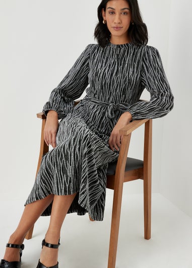 Silver Jacquard Midi Dress