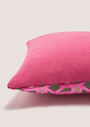 Bright Pink Cut Velvet Geo Cushion (43cm x 43cm)
