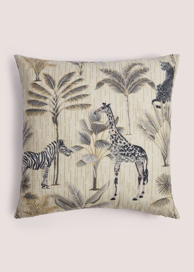 Monochrome Jungle Animal Print Cushion (43cm x 43cm) - Matalan