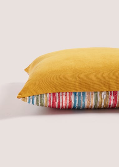 Ochre Stripe Velvet Cushion (43cm x 43cm)