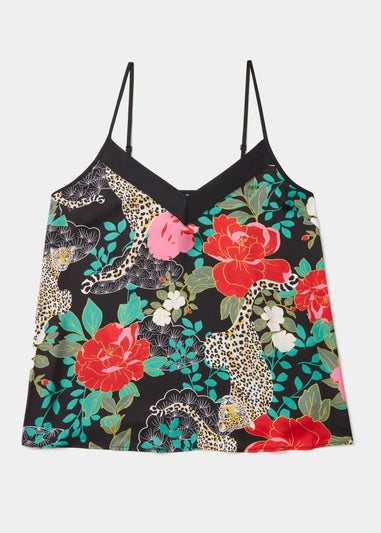 Black Floral Satin Cami Pyjama Top