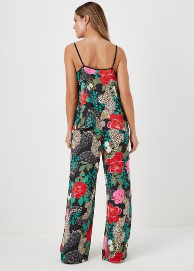 Black Floral Satin Pyjama Bottoms