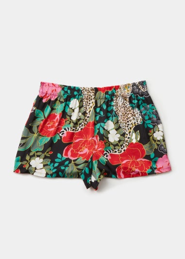 Black Floral Satin Pyjama Shorts