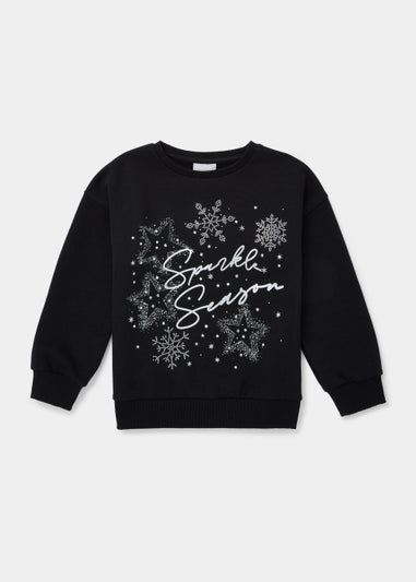 Girls Black Sparkle Christmas Sweatshirt (4-12yrs)