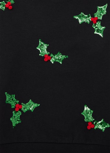 Black Christmas Holly Sweatshirt (4-12yrs)