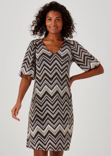 Multicoloured Zigzag Glitter Jersey Dress