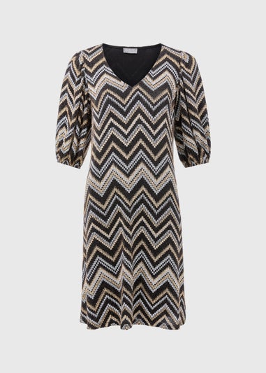 Multicoloured Zigzag Glitter Jersey Dress