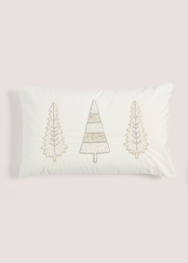 Cream Beaded Christmas Tree Cushion (30cm x 50cm)