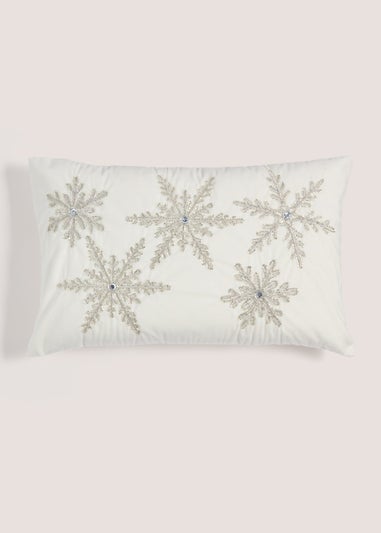 Cream Beaded Snowflake Cushion (30cm x 50cm)