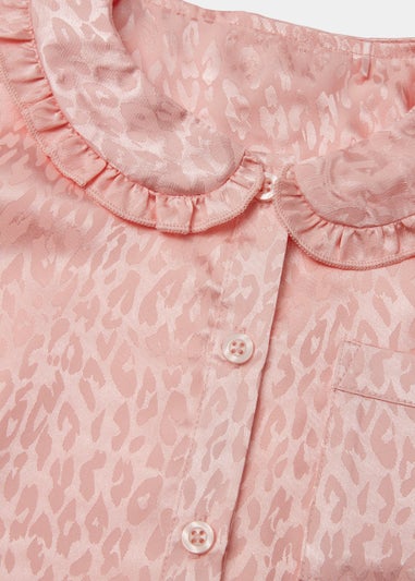 Girls Pink Leopard Jacquard Satin Pyjama Set (4-13yrs)