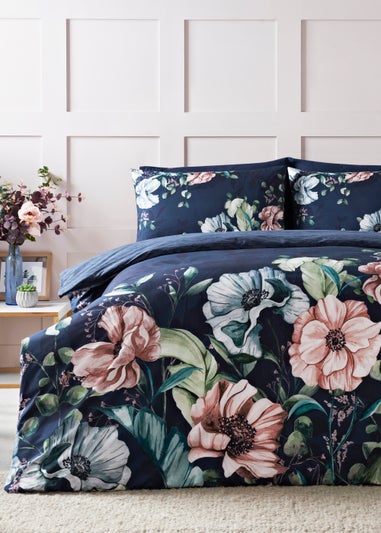 Navy Floral 100% Cotton Duvet Cover