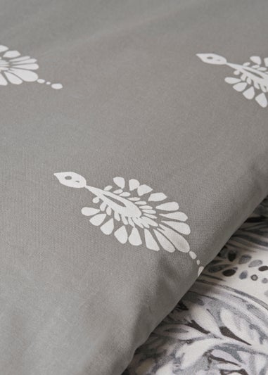 Grey Damask Reversible 100% Cotton Duvet Cover