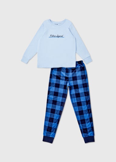 Boys Blue Slinky Check Pyjama Set (4-13yrs)