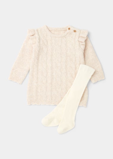 Baby Cream Cable Knit Dress & Tights Set (Newborn-23mths)