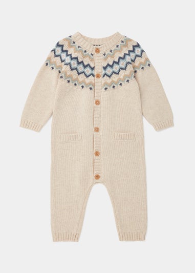 Baby Oatmeal Fair Isle Knitted Romper (Newborn-23mths)