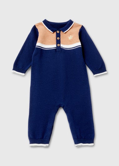 Baby Navy Knitted Smart Romper (Newborn-23mths)