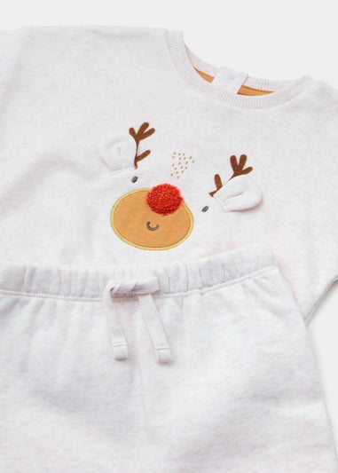 Baby Oatmeal Reindeer Print Sweatshirt & Joggers Set (Newborn-23mths)