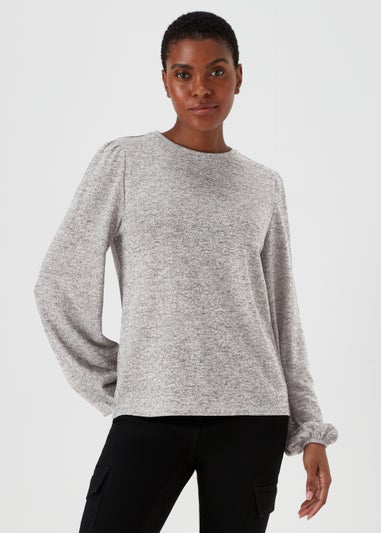 Grey Metallic Spot Crew Neck Top