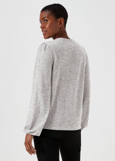 Grey Metallic Spot Crew Neck Top