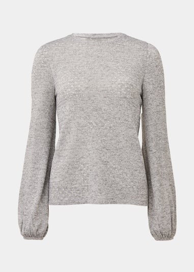 Grey Metallic Spot Crew Neck Top