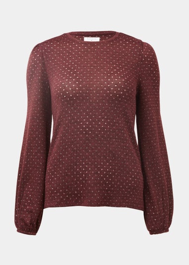 Burgundy Metallic Spot Crew Neck Top