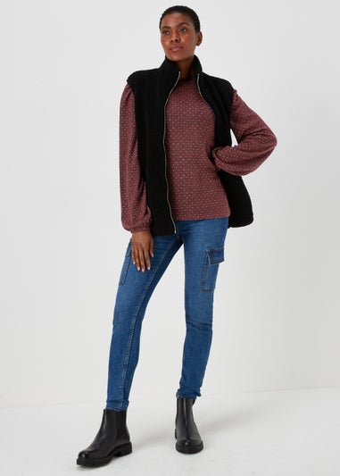Burgundy Metallic Spot Crew Neck Top