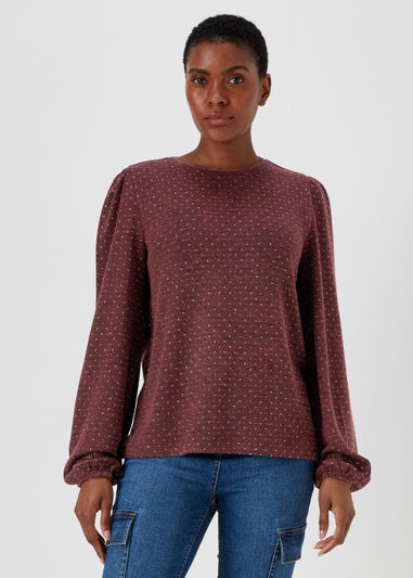 Burgundy Metallic Spot Crew Neck Top