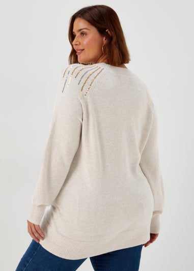 Papaya Curve Cream Sequin Jumper