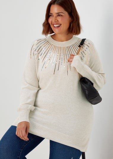 Papaya Curve Cream Sequin Jumper