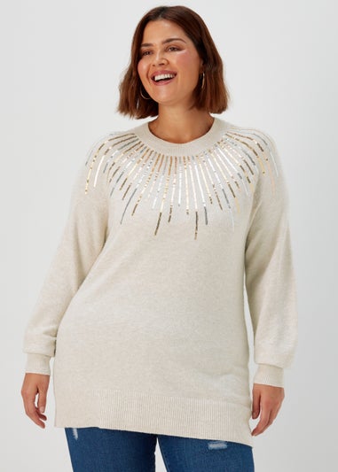 Papaya Curve Cream Sequin Jumper