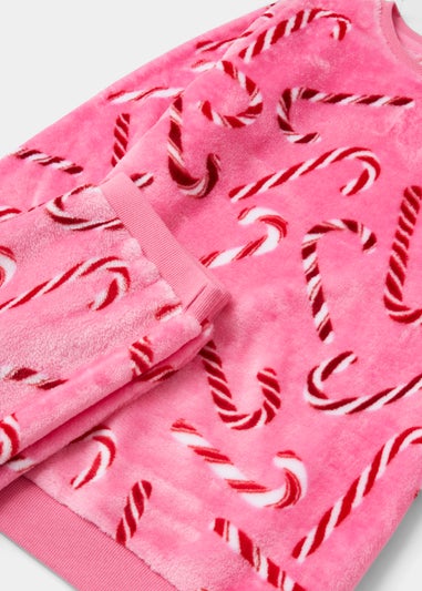 Girls Pink Candy Cane Print Christmas Pyjama Set (4-12yrs)